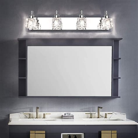 Lighting <b>over</b> a <b>bathroom</b> vanity or <b>bath</b> bar lights need to be mounted somewhat higher above the floor, around 70"-75" high. . Bathroom light fixtures over mirror